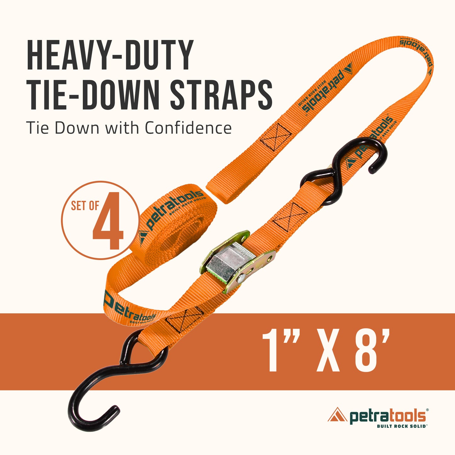 PetraTools Heavy-Duty Tie Down Straps (4-Pack)