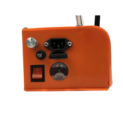 Orange power supply housing with volt meter